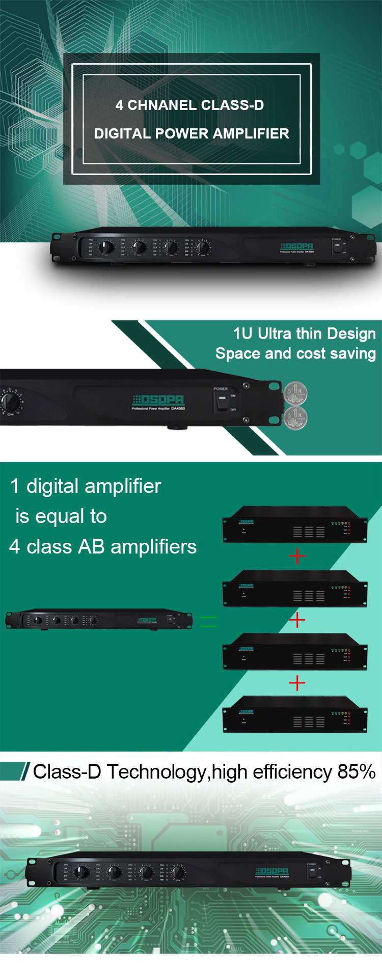 DA4250 4*250W 4 Channels Digital Amplifier